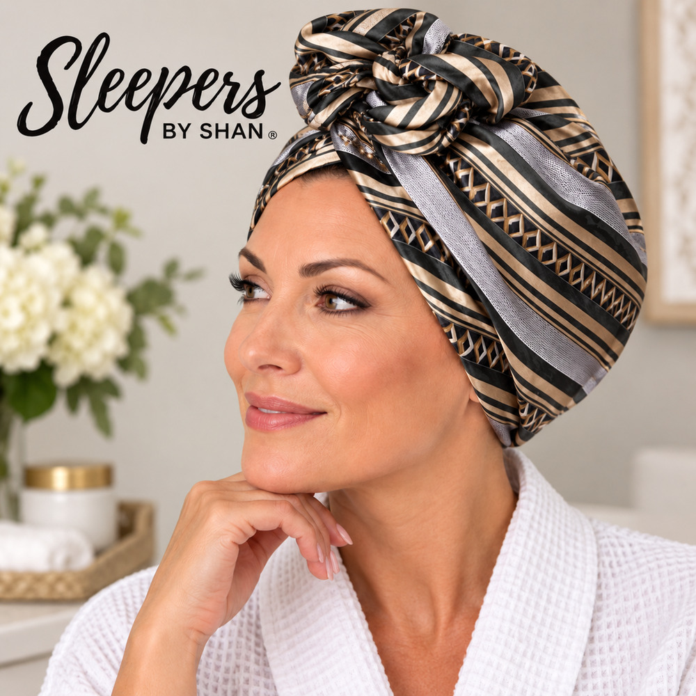 SLEEPERS By SHAN Silk Hair Turban Scarf Sleep Bonnet BLACK GOLD Made in USA